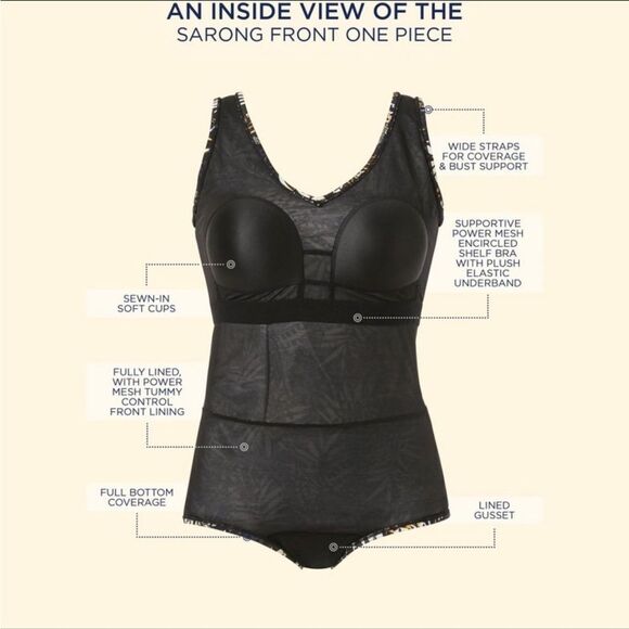 Swimsuits For All Sarong Front One Piece Swimsuit Green/Pink Hibiscus Floral - Picture 11 of 12